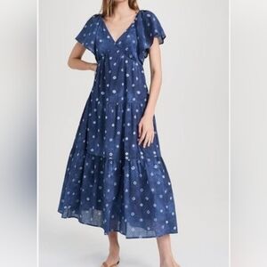 NWT Madewell Devyn Tie Dye Midi Dress Size 2 Indigo Shibori Print